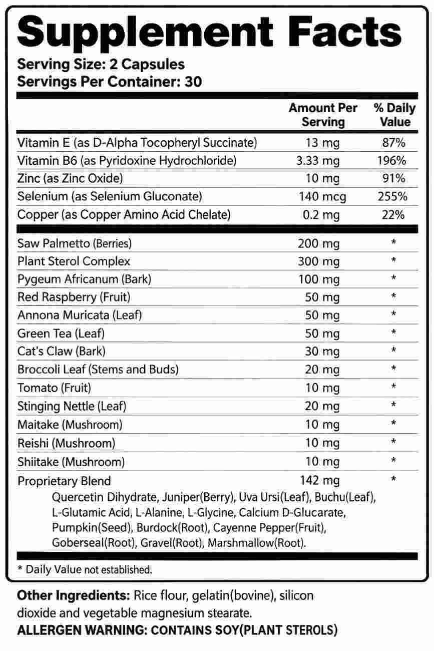 ProstaStream Supplement Facts